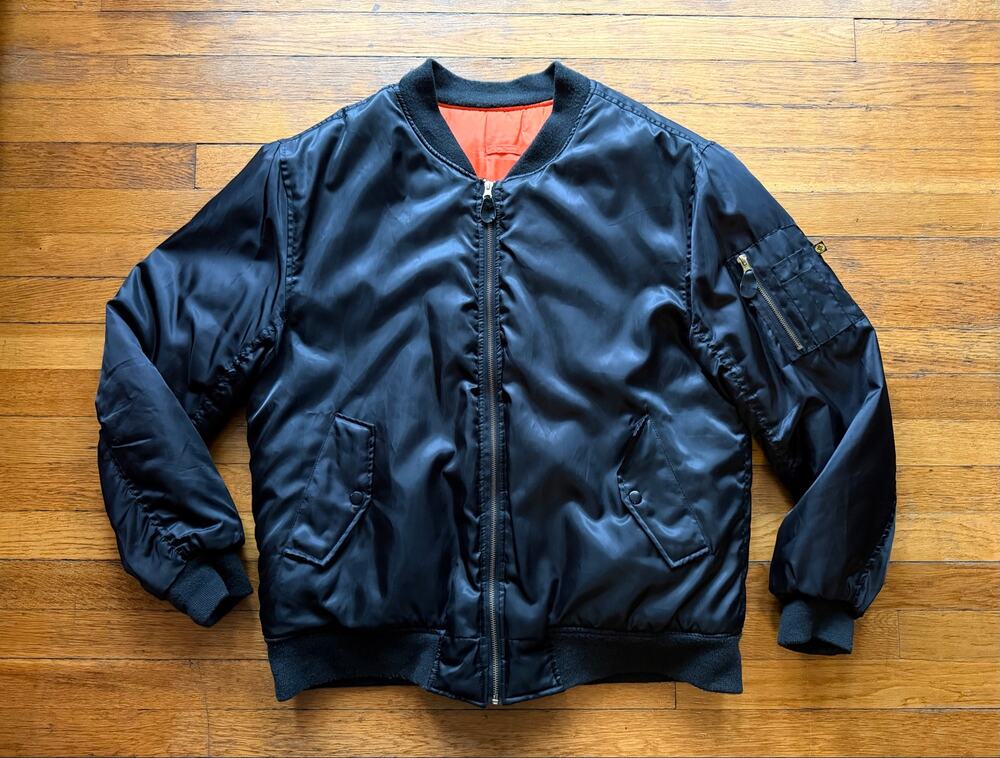 SWISS CROSS Reversible Black/Orange Bomber Jacket Mens sz XL